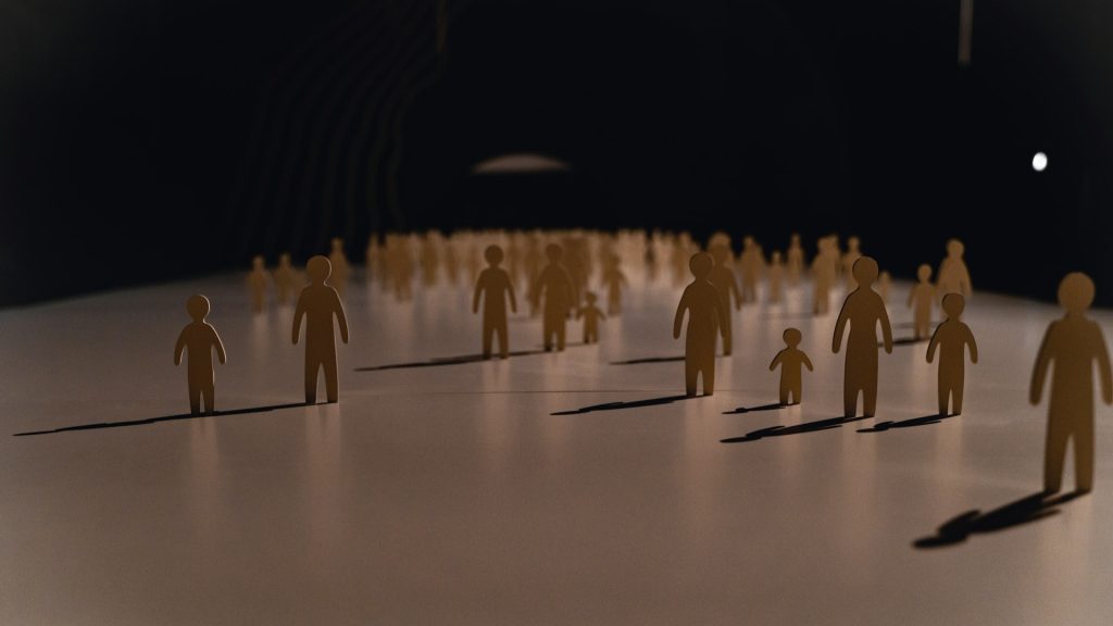 Groep abstracte figuren die segmentatie visualiseren, passend bij doelgroep inzicht en het opdelen van doelgroepen