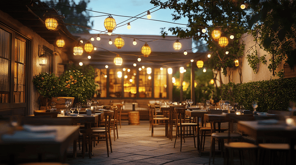 terras met lichte avondschermering voor de horeca